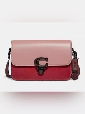 Coach Pink and Red Colorblock Leather Crossbody Bag